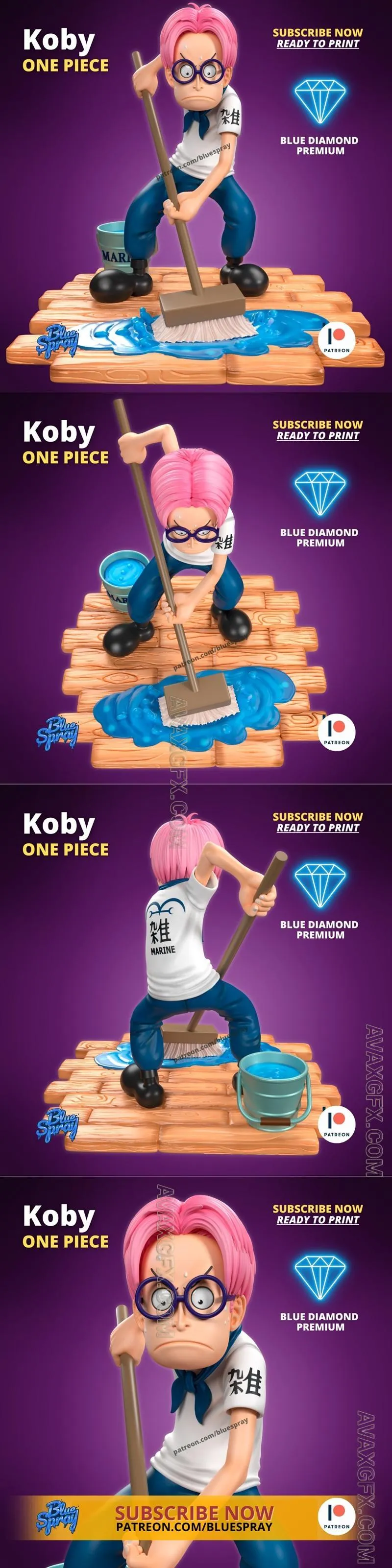 Blue Spray - Koby Sculpture (One Piece) - STL 3D Model