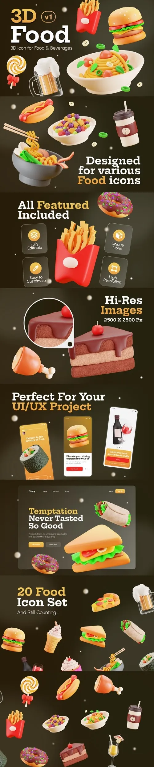 Efenby - Food & Beverage 3D Icon Set Model