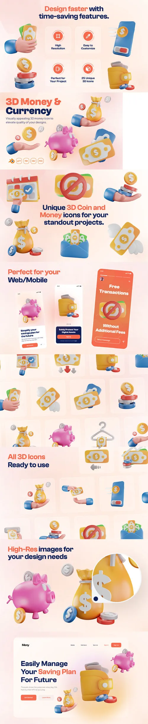 Mony - Money & Currency 3D Icon Set Model