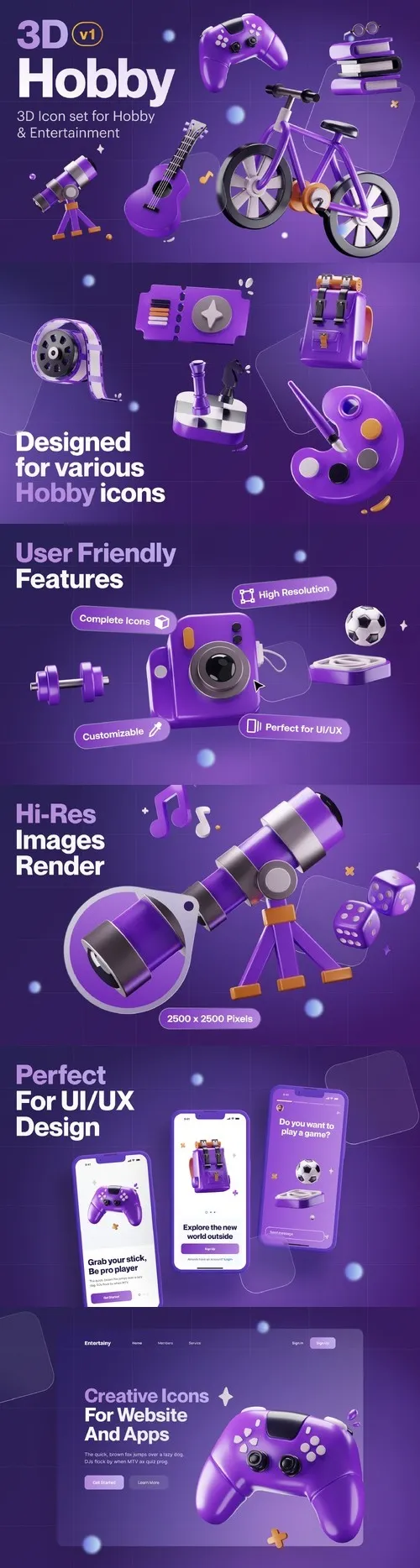 Entertainy - Hobby And Entertainment 3D Icon Set Model