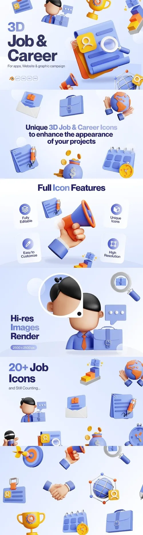Hirely - 3D Job and Career Icon Set Model