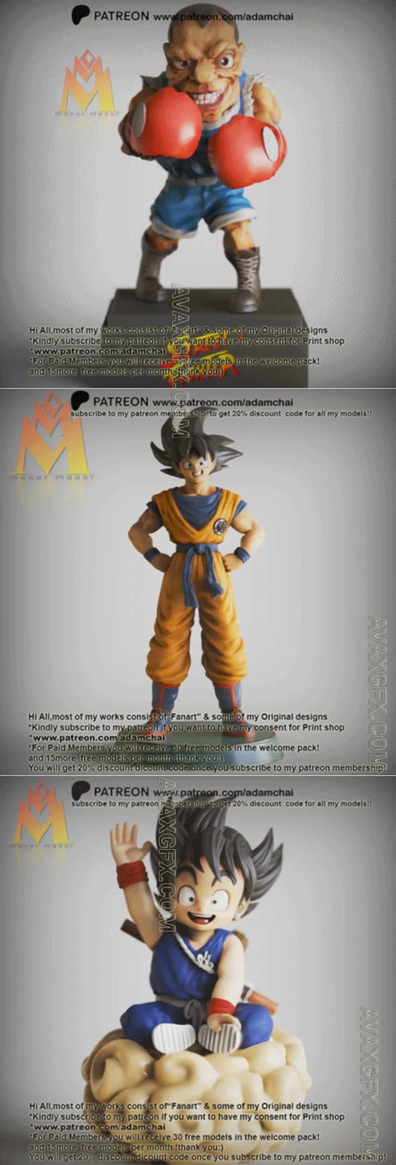 Balrog and Goku Casual Pose and Goku Riding Cloud - STL 3D Model