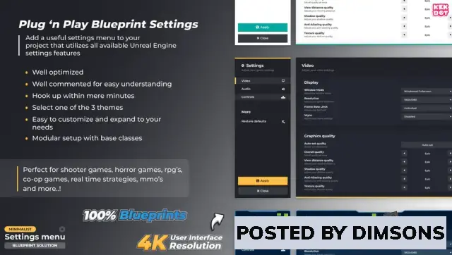 Unreal Engine Blueprints Blueprint Settings Menu - Minimalist themes - By Kekdot v5.1, 5.3