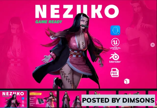 Unreal Engine Characters Nezuko Kamado - Game Ready - Low-poly 3D model v4.27+