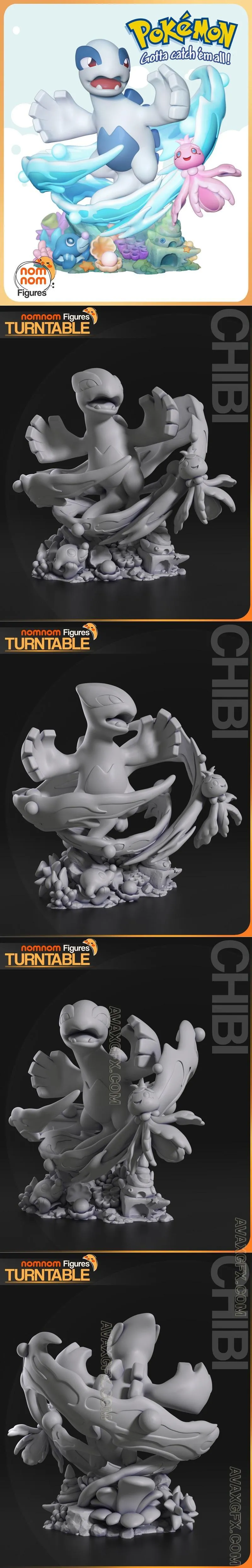 Nomnom Figures - Chibi Lugia from Pokemon - STL 3D Model