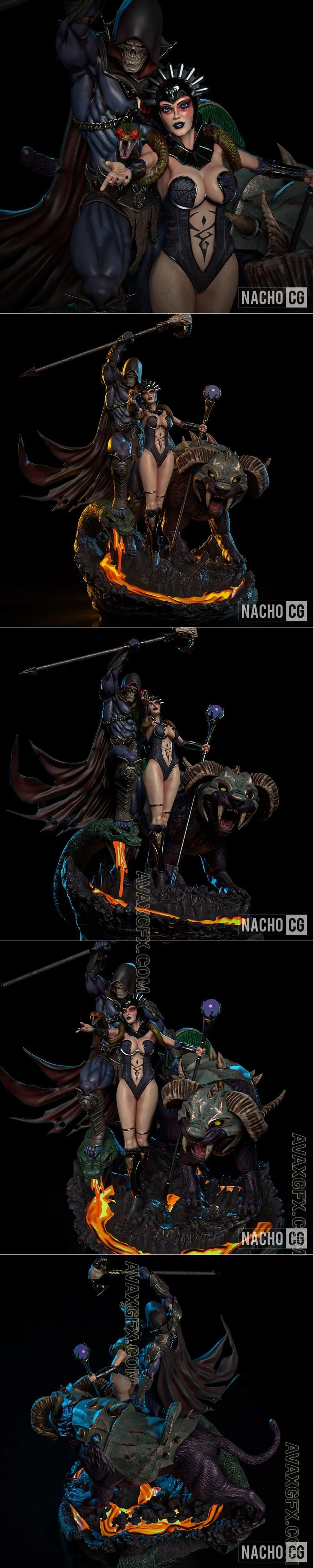 Fan Art - Skeletor Evil-lyn and Panthor Diorama - STL 3D Model