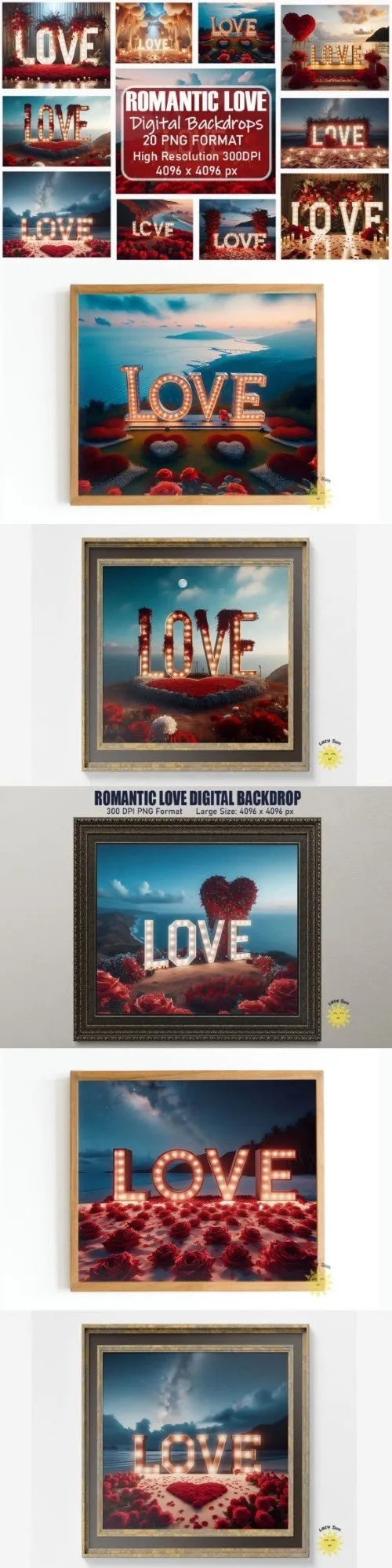 Romantic LOVE Digital Backdrop Bundle