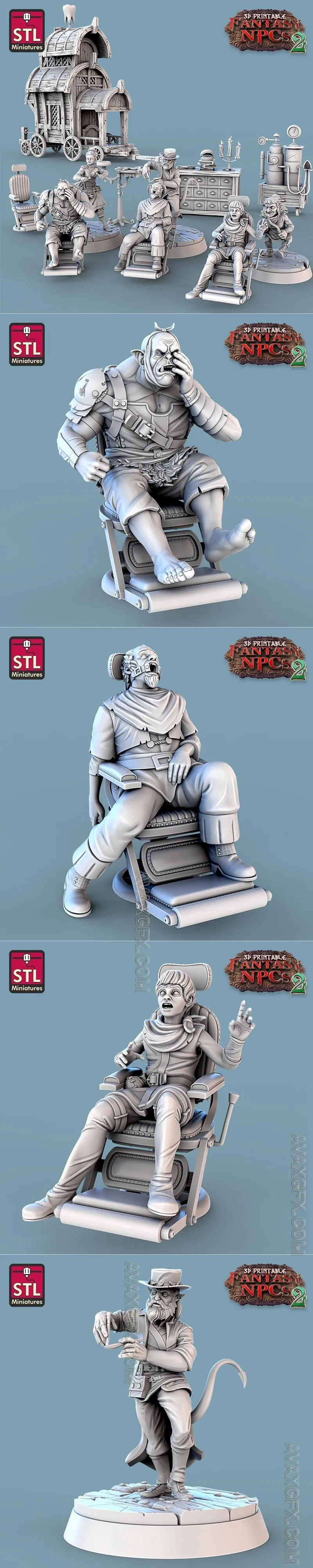 STL Miniatures - Fantasy NPCs 2 - Dentist Set - STL 3D Model