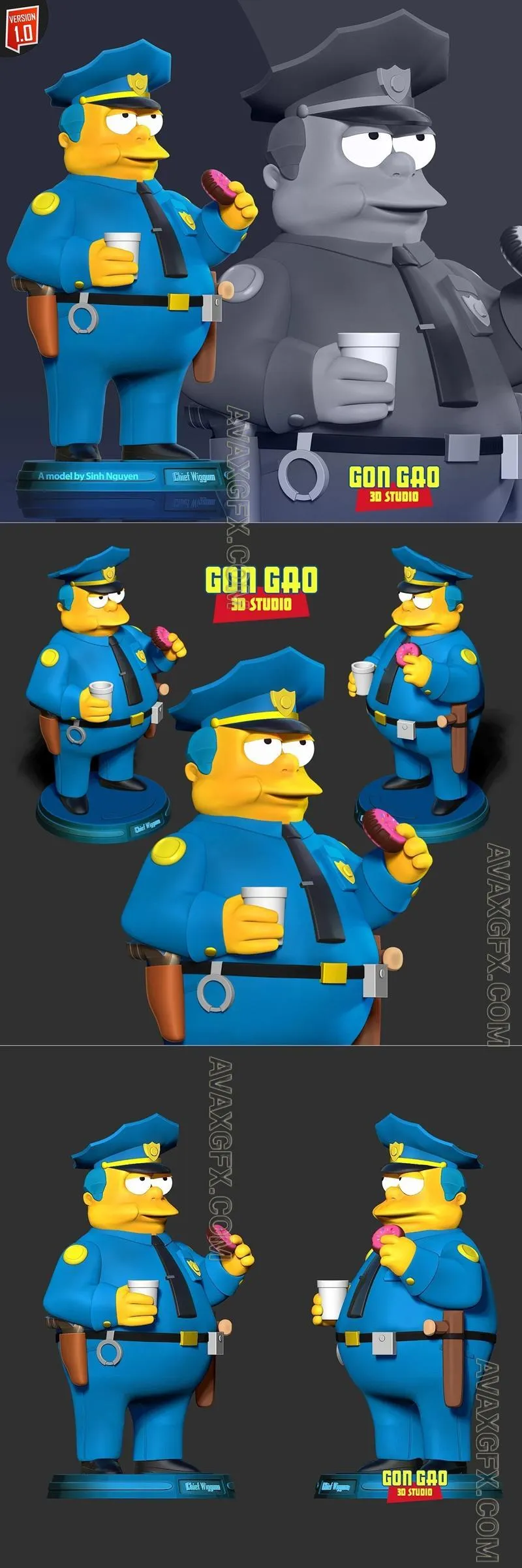 Chief Wiggum The Simpsons Fanart - STL 3D Model