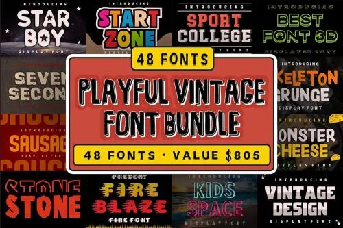 Playful Vintage Font Bundle - 48 Premium Fonts