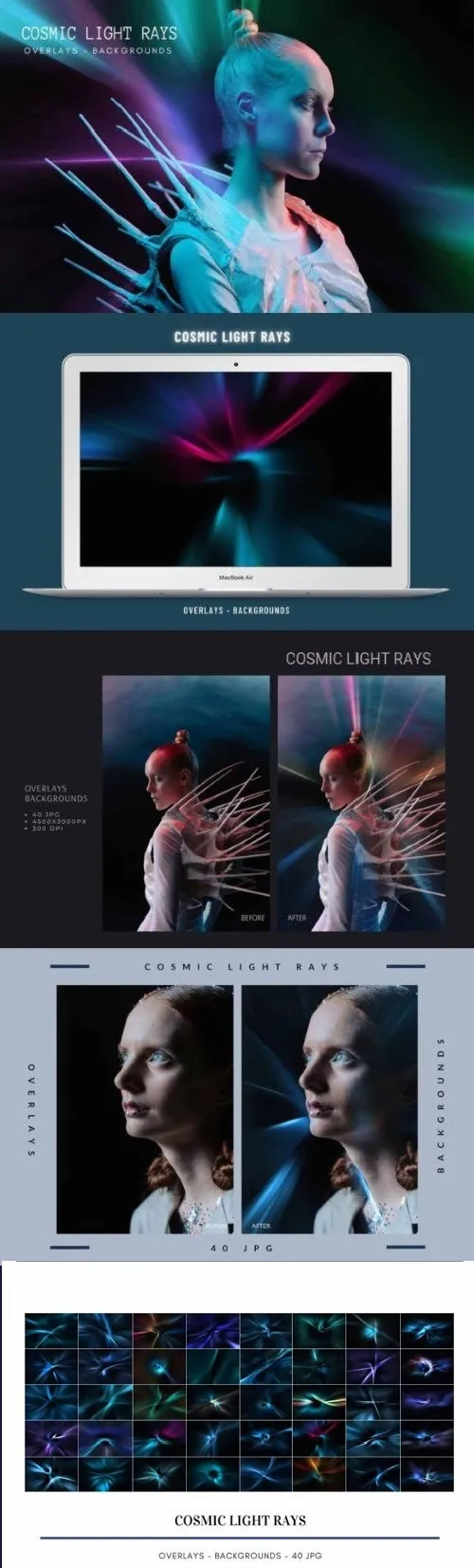 40 Cosmic Light Rays Overlays