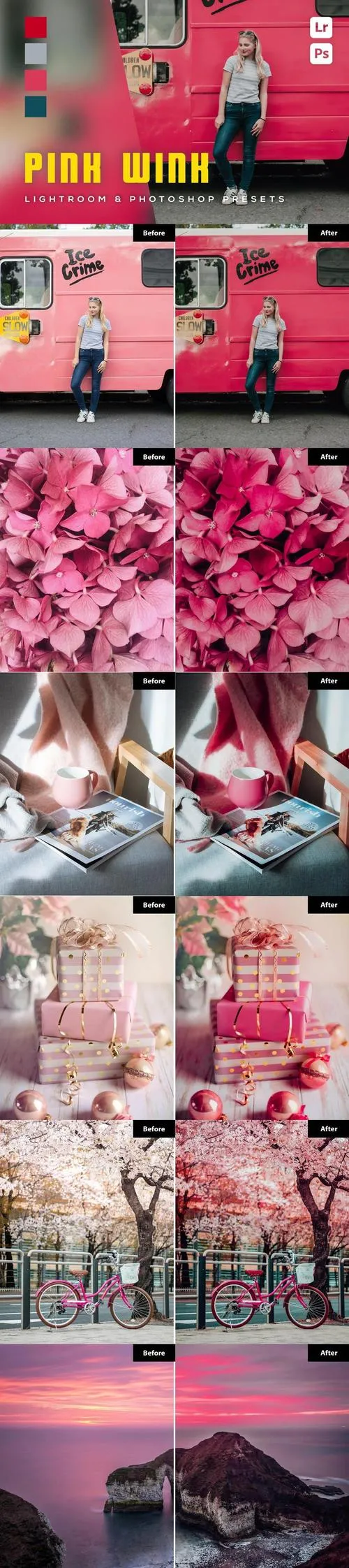 6 Pink Wink Lightroom and Photoshop Presets