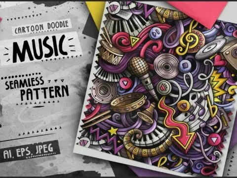 Music Doodle Cartoon Seamless Pattern - SK3BYH3
