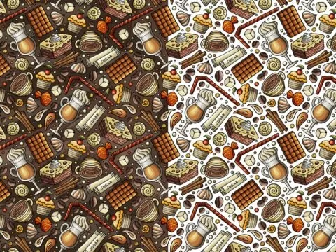 Coffee House Cartoon Seamless Pattern - V8LF5DA